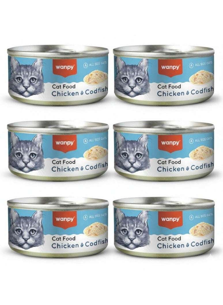 Wet Cat Food Chicken & Codfish – Real Meat Cans – Healthy Digestion & Easy Absorption – 80 g (Pack of 6)